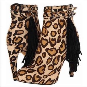 Sam Edelman Leopard Fringe Booties
